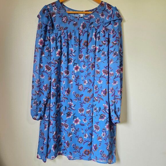 EUC TIME & TRU FLORAL LONG SLEEVES DRESS SIZE LARGE - Picture 1 of 16